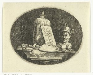 Stillleben mit Palette, Gemälde und Büste des Merkur