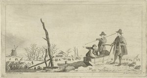 Figuren bei einem Schlitten in einer Winterlandschaft