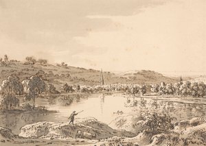 Dorf, gesehen von einem See von Anthony Devis