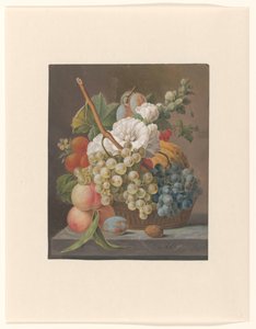 Stillleben mit Blumen und Früchten in einem Körbchen von Anthony Oberman