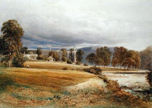 Bolton Abbey vom Fluss Wharfe, Südansicht, ca. 1825