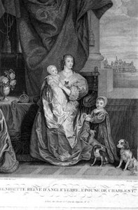 Königin Henrietta Maria (1609-69) Ehefrau von Karl I. mit zwei ihrer Kinder, graviert von Henry Bonnefoy von Anthony van (after) Dyck