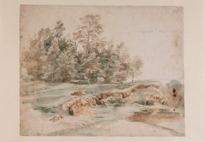 Eine Baumgruppe an einer bewaldeten Straße von Anthony van Dyck