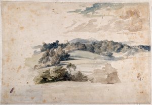 Eine englische Landschaft mit Wiesen und bewaldeten Hügeln (Bleistift & Aquarell auf Papier) von Anthony van Dyck