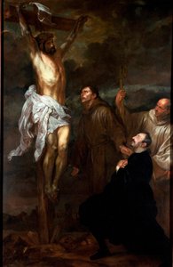 Francesco Orero verehrt das Kruzifix in Anwesenheit von St. Franziskus und St. Bernhard von Anthony van Dyck