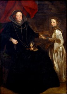 Porträt von Porzia Imperiale mit ihrer Tochter Maria Francesca am Cembalo. von Anthony van Dyck