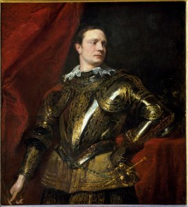 Porträt eines jungen Generals (oder Condottiere) mit goldener Rüstung von Anthony van Dyck
