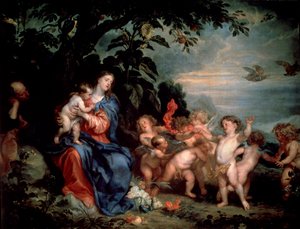 Ruhe auf der Flucht nach Ägypten, Jungfrau mit Rebhühnern, um 1629-1630