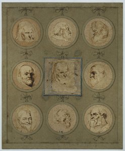 Sammelblatt mit neun Kopfstudien in Medaillons von Anthony van Dyck