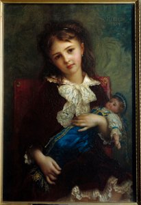 Porträt von Catherine de Bouchage als Kind mit einer Puppe in den Armen von Antoine Auguste Ernest Herbert or Hebert