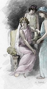 Odyssee von Homer: Gesang IV: Helena umgeben von ihren Dienerinnen. Illustration von Antoine Calbet (1860-1944) für „Die Odyssee“ von Homer, 1897 Private Sammlung