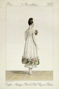 Eine Dame mit asiatischer Frisur in einem Ballkleid mit Bändern, Platte 4 aus der 