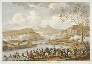 Die Schlacht und Überquerung des Tagliamento, 26 Ventose, Jahr 5 (März 1797), graviert von Jean Duplessi-Bertaux von Antoine Charles Horace Vernet