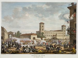 Der Aufstand von Pavia, 7 Prairial, Jahr 4 (Mai 1796) graviert von Jacques Joseph Coiny (1761-1809)