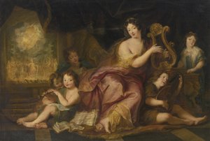 Allegorie der Musik. Porträt von Madame de Maintenon mit den natürlichen Kindern von Ludwig XIV.