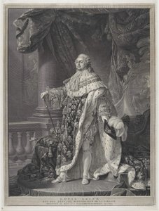 Die Krönung - Porträt von König Ludwig XVI. in Krönungsornat, graviert von Charles-Clément Bervic (1756-1822)