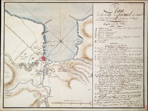 Umgebung von Jacmel, zur Anzeige der Linien und Positionen während der Blockade und der errichteten Batterien zur Verteidigung der Belagerten von Antoine François Sorrel des Rivieres