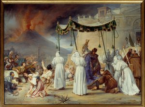 Prozession von San Gennaro in Neapel während eines Ausbruchs des Vesuvs