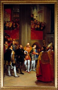 Karl V. wird von Franz I. in der Abtei von Saint Denis im Jahr 1540 empfangen. Gemälde von Antoine Jean Gros (1771-1835)