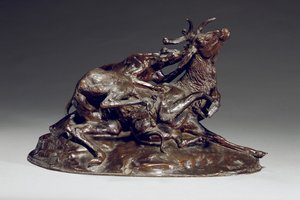 Hirsch von zwei Windhunden erlegt von Antoine Louis Barye
