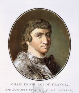 Karl VIII., aus Portraits des grands hommes, femmes illustres, et sujets mémorables de France, graviert und in Farben gedruckt, veröffentlicht von Pierre Blin, 1786-92, Paris