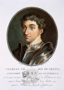 Karl VII., aus Portraits des grands hommes, femmes illustres, et sujets mémorables de France, graviert und in Farben gedruckt, veröffentlicht von Pierre Blin, 1786-92, Paris von Antoine Louis Francois Sergent Marceau