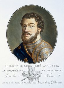 Philipp II. August, aus Portraits des grands hommes, femmes illustres, et sujets mémorables de France, graviert und in Farben gedruckt, veröffentlicht von Pierre Blin, 1786-92, Paris von Antoine Louis Francois Sergent Marceau