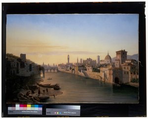 Florenz, eine Ansicht des Flusses Arno von Antoine Marie Perrot