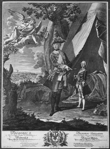 Friedrich II. (1712-86) und sein Neffe Friedrich Wilhelm II. (1744-97), graviert von Johann Probst (1673-1750) von Antoine Pesne