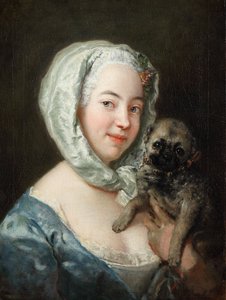 Marie de Rège, geb. Pesne mit einem Mopshund von Antoine Pesne