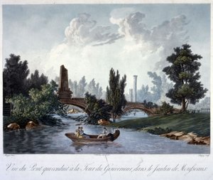 Brücke zur Tour du Gouverneur im Parc Monceau, graviert von Chapuy von Antoine Pierre after Mongin