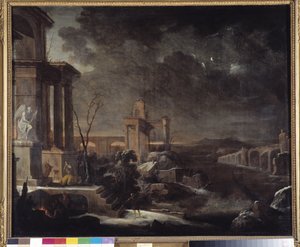 Landschaft antiker Ruinen bei Sonnenaufgang von Antoine Pierre the Younger Patel