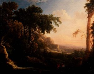 Pan und Syrinx in einer arkadischen Landschaft von Antoine Pierre the Younger Patel