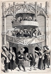 Frontispiz von „Le Grant Therence en Francois“ von Antoine Verard (aktiv 1485-1512) - Theatervorstellung im 16. Jahrhundert