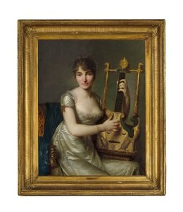 Porträt von Madame Larmoyer, dreiviertel Länge, eine Lyra haltend von Antoine Vestier