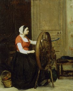 Frau und Spinnrad, ca. 1860?