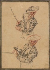 Zwei Studien eines Geigers, der sein Instrument stimmt von Antoine Watteau