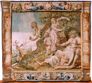 Flämische Tapisserie. Serie Geschichte des Theseus. Theseus verlässt Ariadne auf der Insel Naxos. Achter Wandteppich in der Serie. Modell Anthonis Sallaert. Herstellung Jan Raes der Jüngere, Brüssel. Ca 1630. von Antoine or Anthonis Sallaert