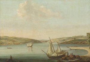 Ansicht des Bosporus, aufgenommen von der Höhe von Beykoz im Nordwesten, mit dem Aquädukt von Justinian im Hintergrund von Antoine van der Steen