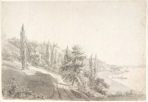 Landschaft mit Stadt an der Elbe von Anton Carl Dusch
