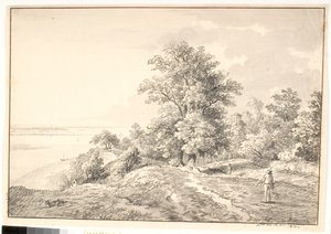 Park mit kleinem Tempel an der Elbe. Buxtehude