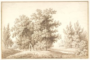 Park mit Wasserlauf und kleiner Hütte von Anton Carl Dusch