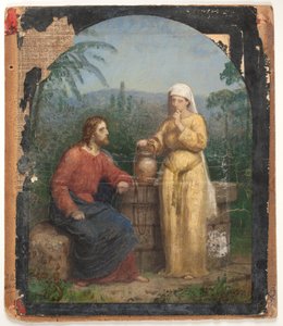Ölskizze zu Jesus und die Samariterin am Brunnen von Anton Dorph