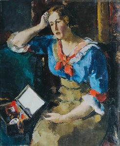 Sitzende Dame in blauer Bluse von Anton Faistauer