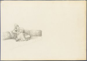 Vermutliches Porträt von Sultana Hadigé auf einem Sofa sitzend (Graphit auf Papier) von Anton Ignaz Melling