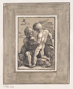 Zwei Kinder spielen mit einem Lamm, 1725