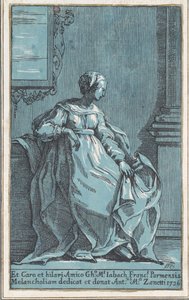 Frau sitzt im Raum Melancholie, 1726