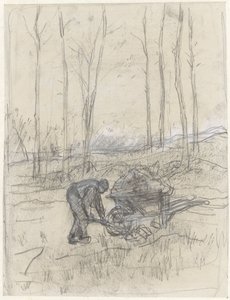 Bauer bei der Arbeit mit einer Schubkarre im Wald von Anton Mauve