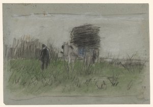 Mann mit Pferd und Wagen in den Dünen von Anton Mauve