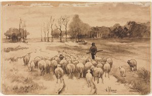 Hirte mit seiner Herde von Anton Mauve